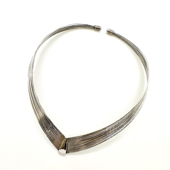 Vintage Modernist Silver Wire Collar Necklace - Picture 1 of 8